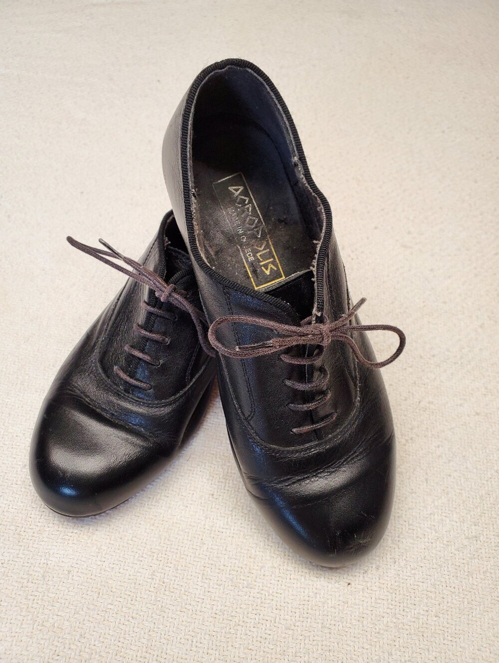 Acropolis Black Leather Oxford  Leather Sole Made in Greece Size 5.5 M Vintage